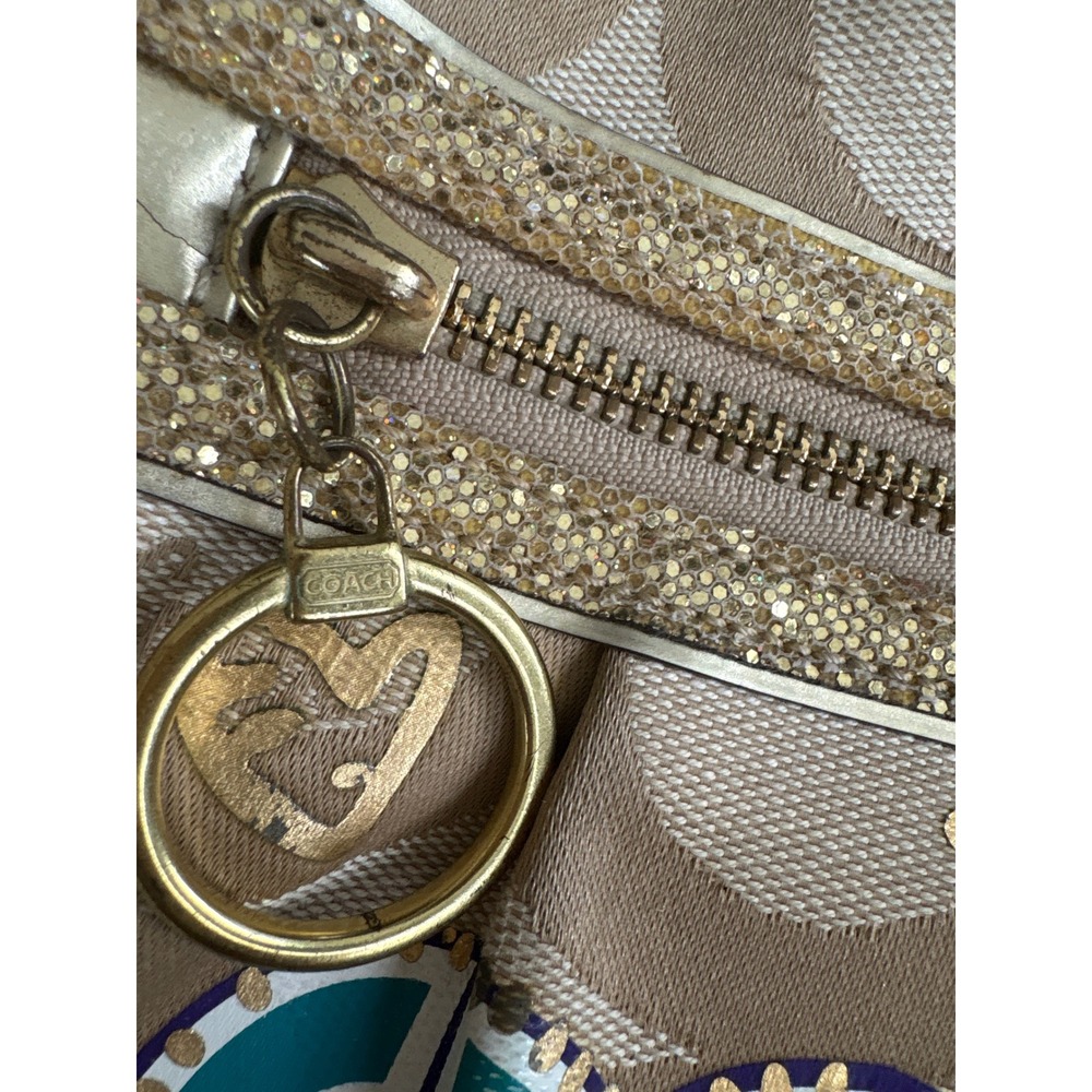 Vintage Coach Poppy Graffiti Glam Shoulder Bag Khaki Monogram Multicolor Sparkle - Picture 4 of 12